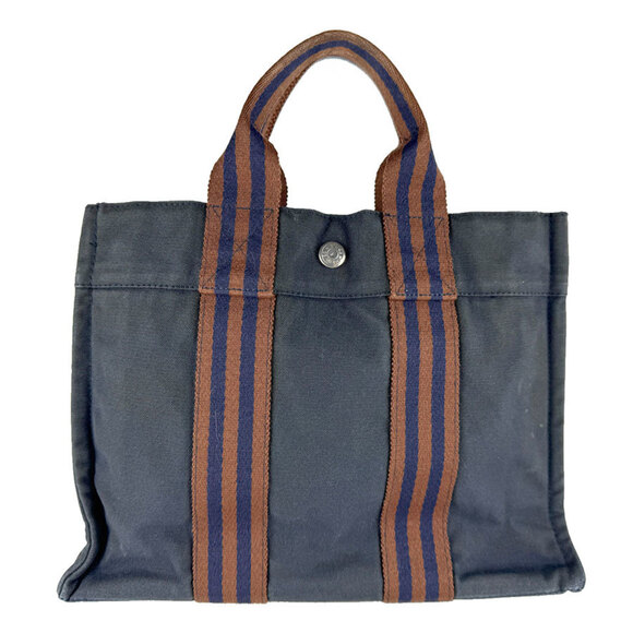 Hermes Hermès Foul Tou PM Canvas Handbag Navy/Brown Unisex z8686